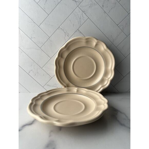Pfaltzgraff Rememberance Scalloped Saucer PlateCream & Grey/Blue Stripe Set Of 2 - Picture 1 of 3
